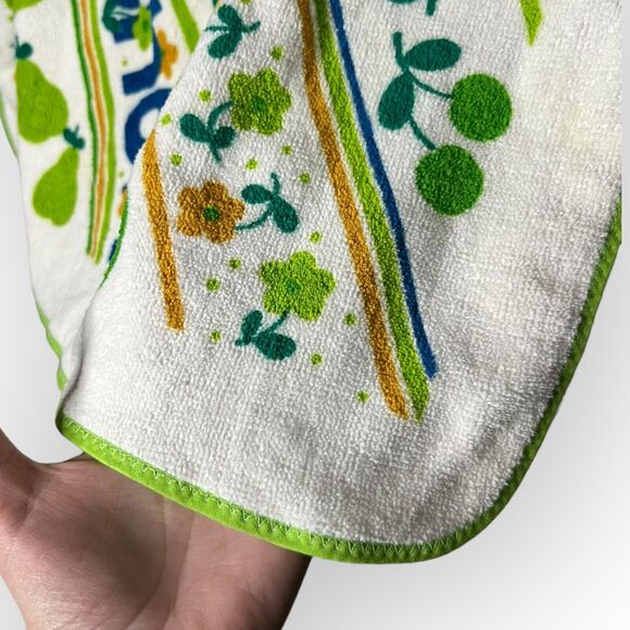 Vintage 1970s Royal Terry Kitchen Apples & Pears Green & White Terry Cloth Apron - Picture 7 of 12